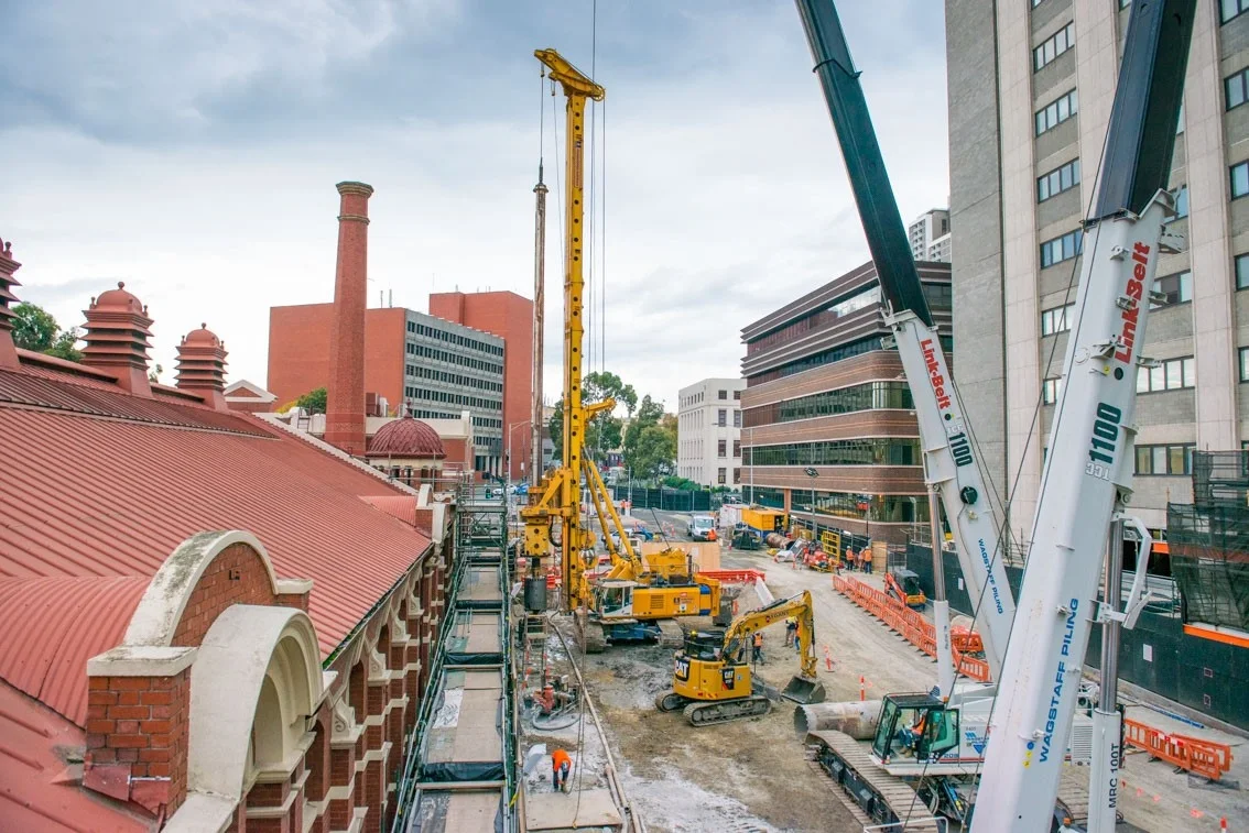 Major infrastructure construction underway within Melbourne's urban environment