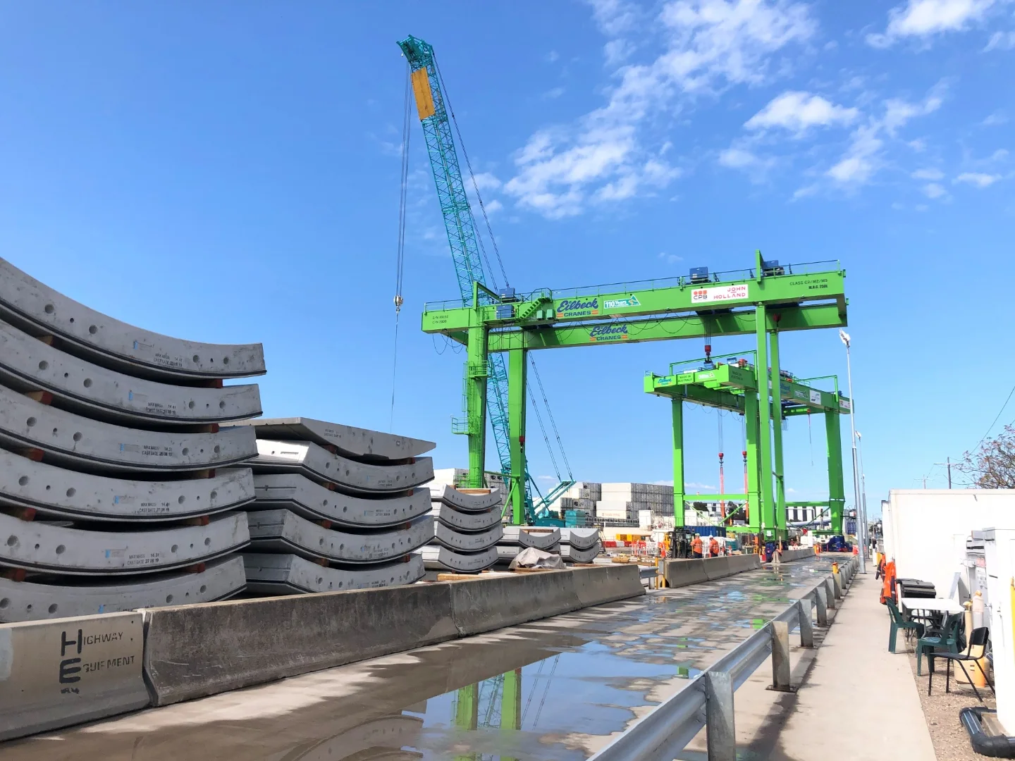 Tunnel segments and gantry cranes on the West Gate Tunnel project